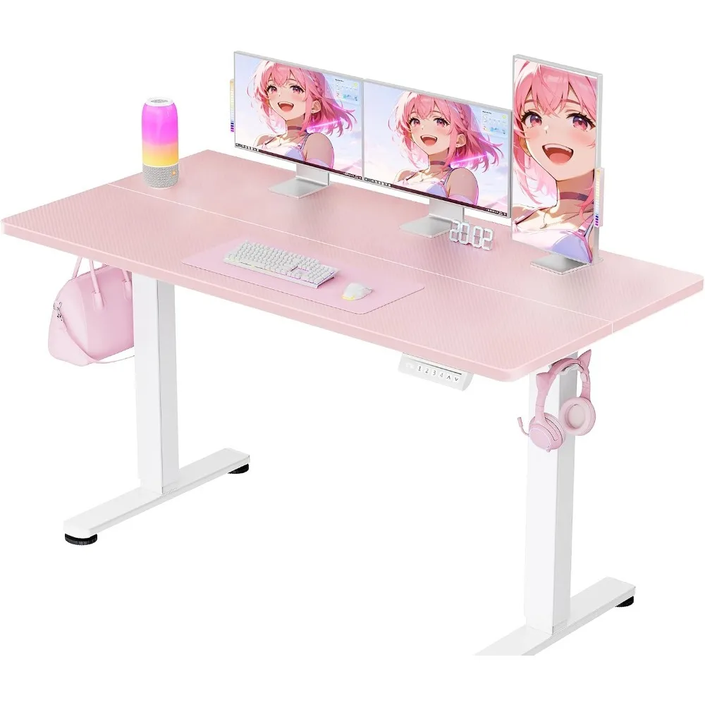 Height Adjustable Electric Standing Desk, 55 x 28 Inches Sit Stand up Desk, Memory Computer Home Office Desk, Pink
