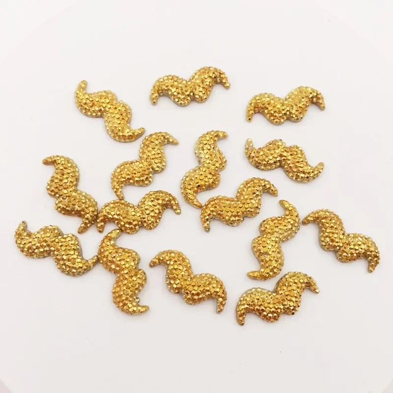 50PCS Shiny Resin Lovely Golden Beard Flatback Rhinestone DIY Wedding Scrapbook Appliques Ornaments Crafts F924