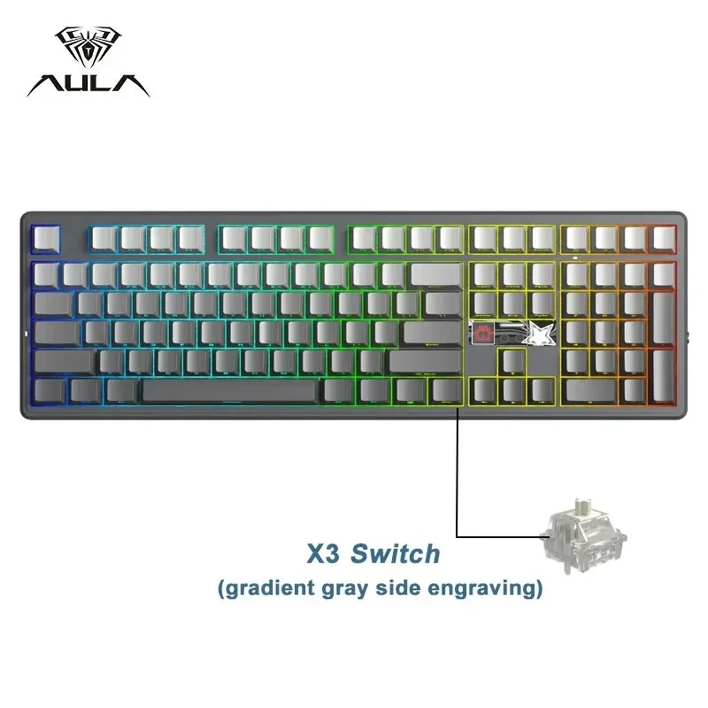 AULA F108 Pro V2 Esports Gaming Mechanical Keyboard Tri-Mode 100% Layout Keycaps RGB Backlight Hot-swap for PC Computer Gamers