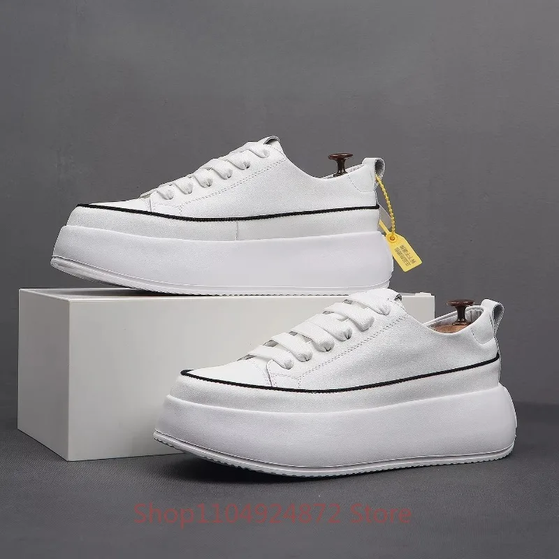 Luxury Men's Shoes Casual Thick Sole White Platform Sneakers Youth Cowhide White Fashion Outdoor Hiking Sport Shoes Male