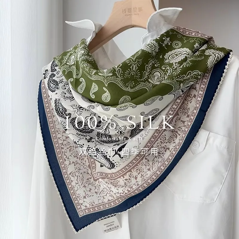 

100% Real Silk Scarf Women New Bandana Square Scarves Wrap Kerchief elegant Spring Fashion Luxury High Quality Hijab foulard