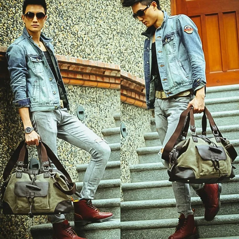 الرجال الكتف باليد قماش حقيبة ساعي حقيبة رجالية عادية موضة الاتجاه سعة كبيرة حقيبة سفر شخصية رائعة #3