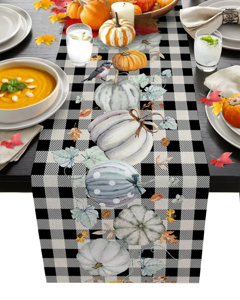 Halloween Horror Atmosphere Smile Pumpkin Pattern Table Runner Wedding Party Decorations Dinner Table Decoration Table Runner