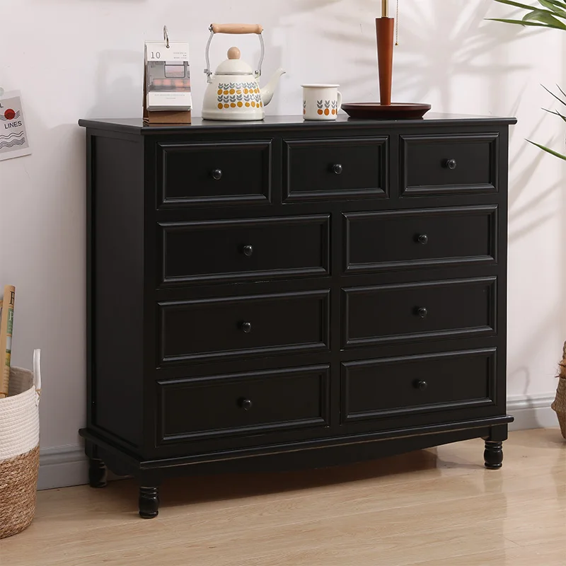 خزانة دلو من الخشب الصلب الأمريكي باللون الأسود وخزانة جانبية لتناول الطعام