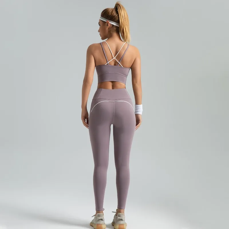New Women's 2pcs Yoga Set Yoga Clothes High Waist Strap Cross High-elasticity Yoga Sports Bra Fitness Wear Set Women's Tracksuit