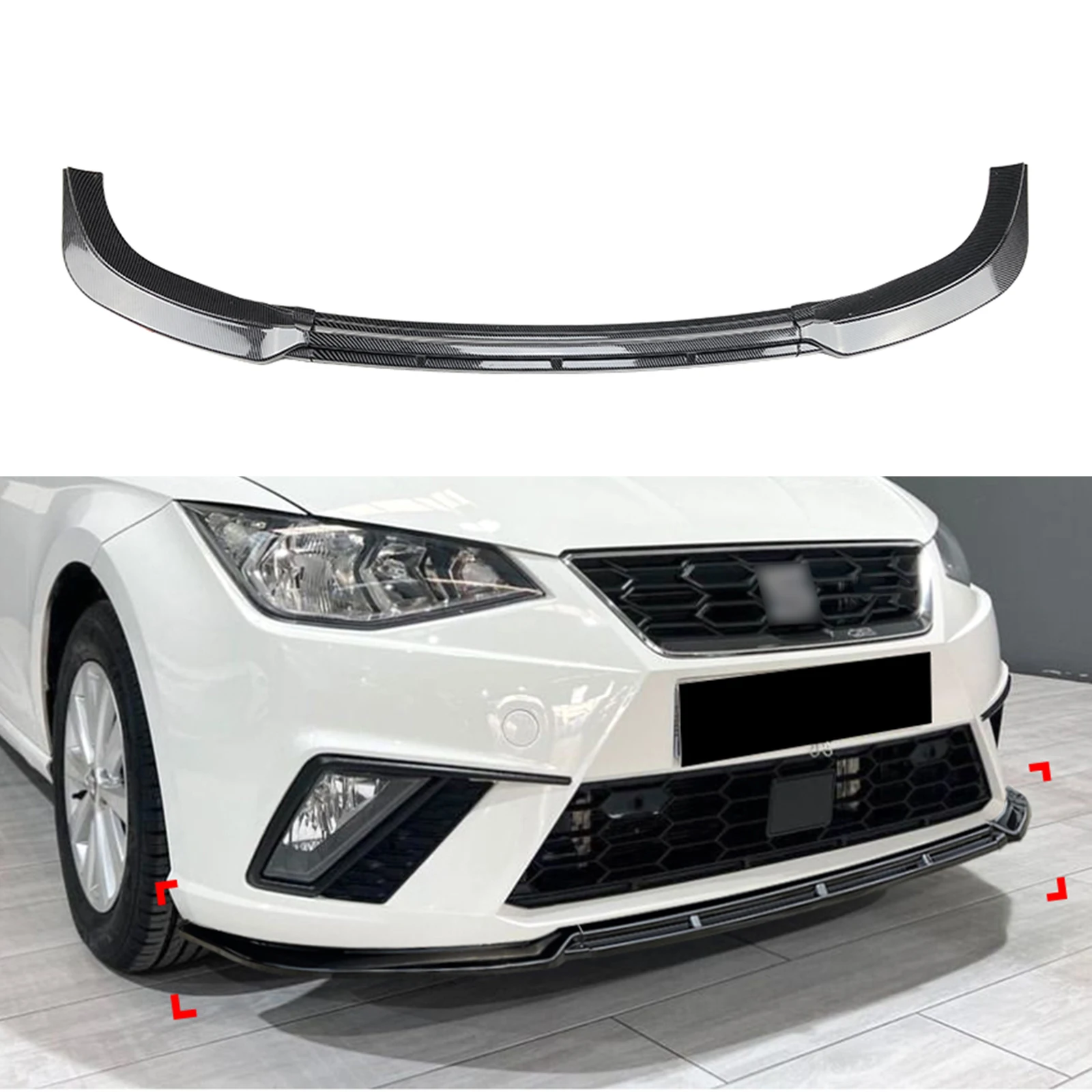 Front Bumper Spoiler Lip Carbon Fiber Look/Gloss Black Lower Diffuser Splitter Blade For Seat Ibiza MK5 Standard FR 2018-2023