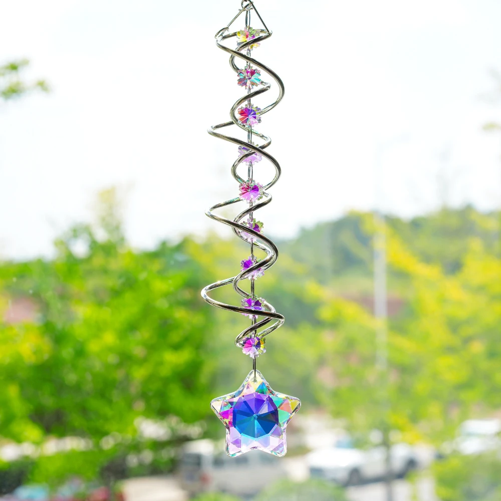 Star Spiral Tail Crystal Pendant Light Catcher Rainbow Making Wind Chime DIY Indoor and Outdoor Christmas Home Garden Decoration