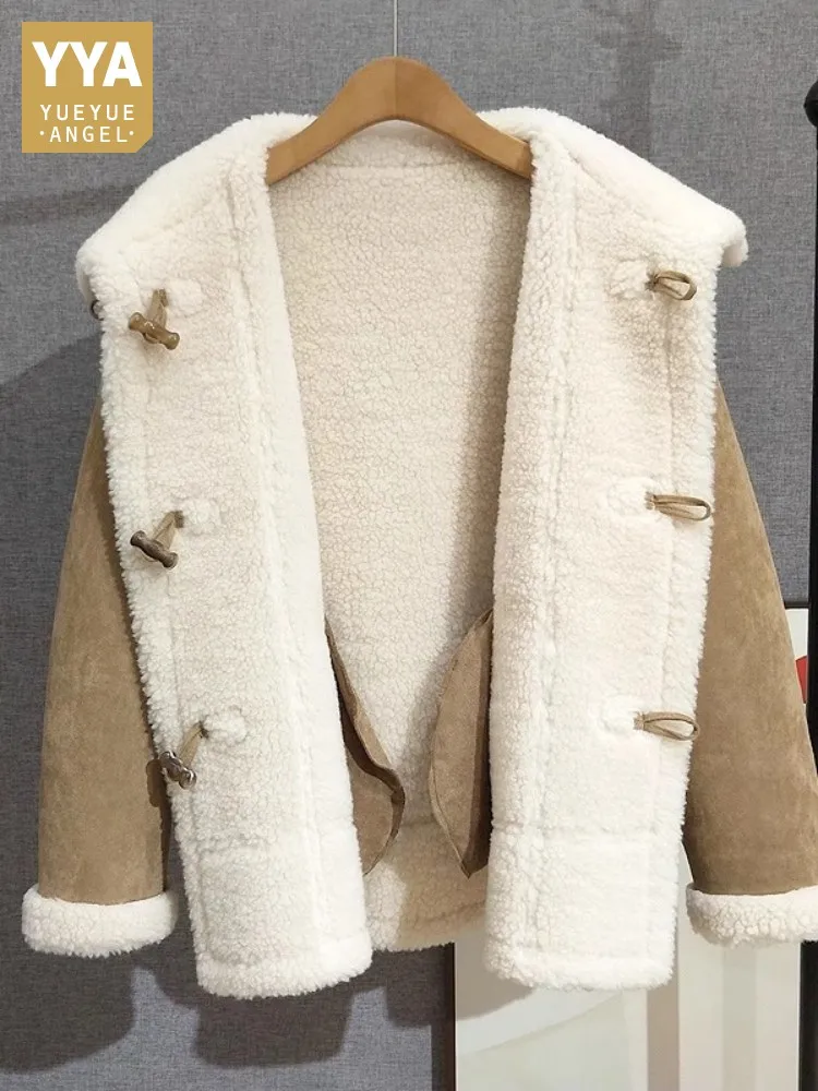 

Winter Women Warm Reversible Wool Cashmere Coat Turndown Collar Real Sheep Fur Windproof Jacket Single Breasted Casual Overcoat