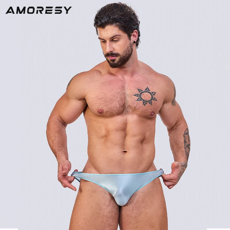 AMORESYAtlas series solid color ultra-thin tight swimming trunks multi-color simple sexy beach briefs thong swimming waterproof