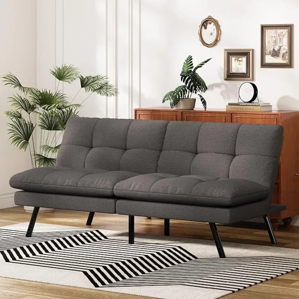 Convertible Futon Sofa Bed, Memory Foam Detachable Futon Couch with Adjustable Backrest, Folding Small Loveseat Sleeper Recliner