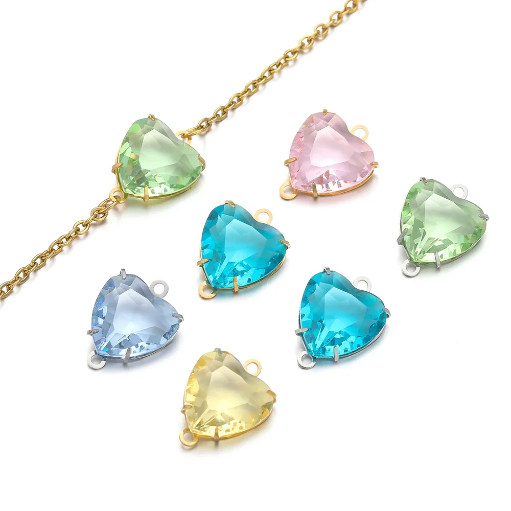 5 Stück Edelstahl-Doppelloch-Herz-Kristallglas-Anhänger für DIY-Schmuck, Halsketten, Anhänger, Armbänder, Ohrringe und Zubehör – Detail 6