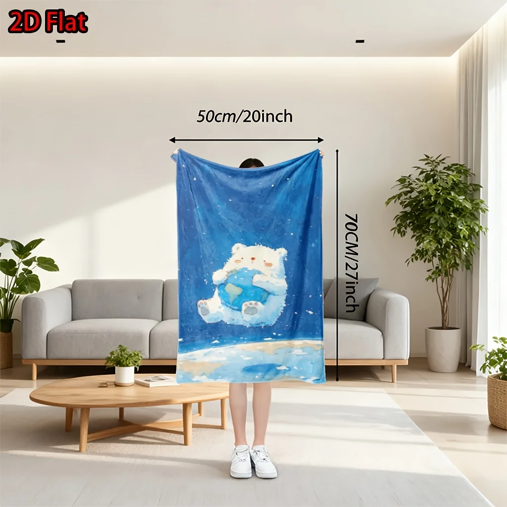 Super Cute Polar Bear Holding Earth Planet Galaxy Throw Blanket Cosmic Space Starry Design Cozy Winter Bedspread Decor