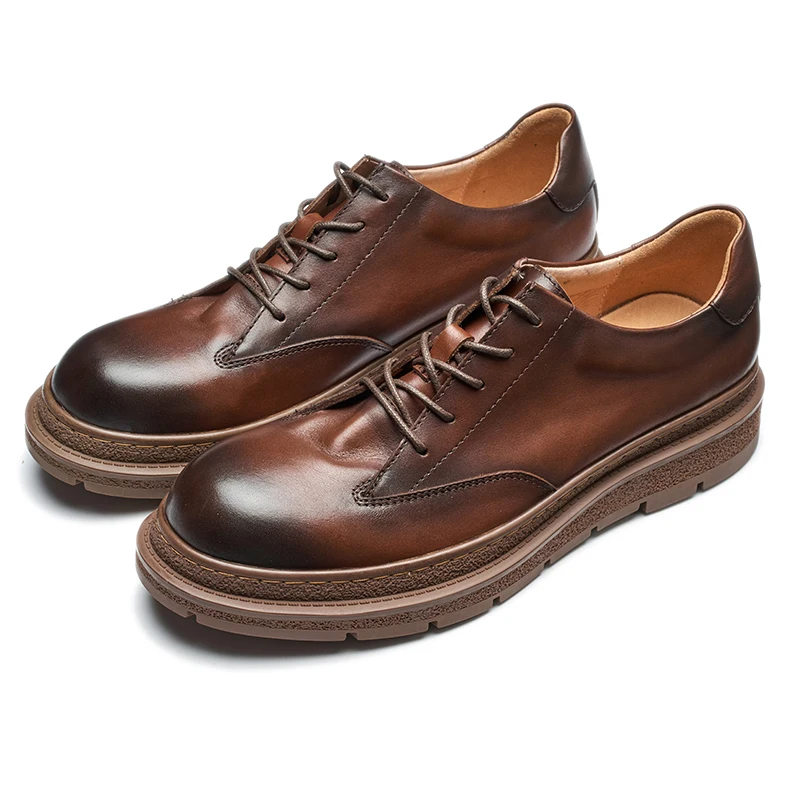 Really Soft Men's Business Casual Shoes Lace Up Genuine Leather Thick Sole Trend Versatile Youth Cowhide Oxfords Males