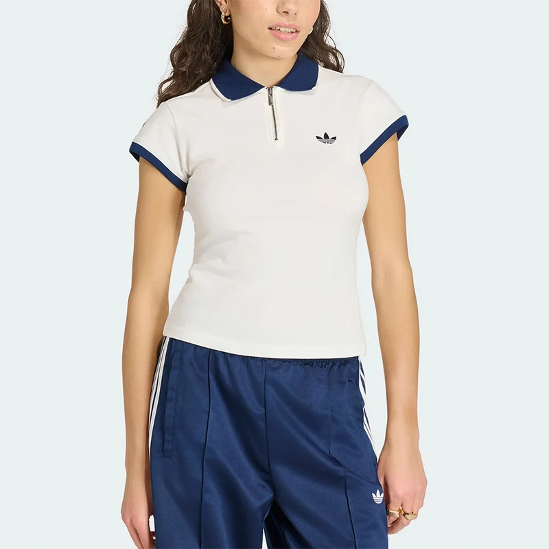 Adidas genuine clover new women's white and blue short sleeved polo shirt KS7357