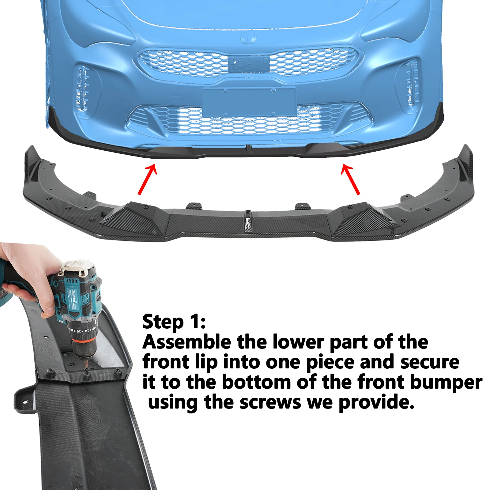 For Kia Stinger 2018-2022 2023 Car Front Bumper Lip 6PCS Body Kit Spoiler Diffuser Splitter Glossy Black Auto Accessories view 4