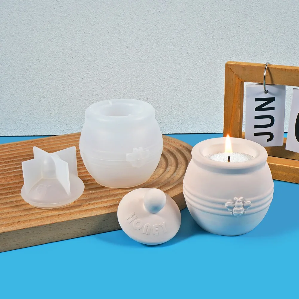 Bee Texture Pot Clay Silicone Mold DIY Candle Vessel Gypsum Plaster Cement Concrete Mould Honeybee Teapot Storage Jar Resin Mold