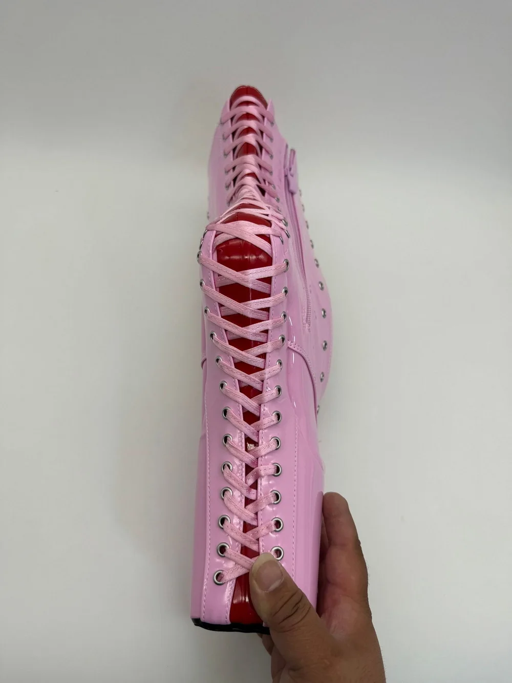 20 سنتيمتر المهر Heelless حذاء من الجلد ، السيدات صنم المرحلة القطب أحذية الرقص ، الرجال تأثيري بوتاس ، منصة 9 سنتيمتر ، الوردي ، الأسود ، لون مخصص