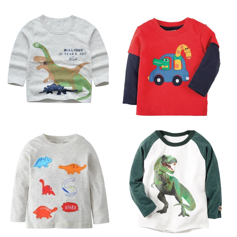 Little maven Spring and Autumn Dinosaur Clothes Casual T-shirt Baby Boys and Girls Cotton Children Tops for Kids 2-7 year