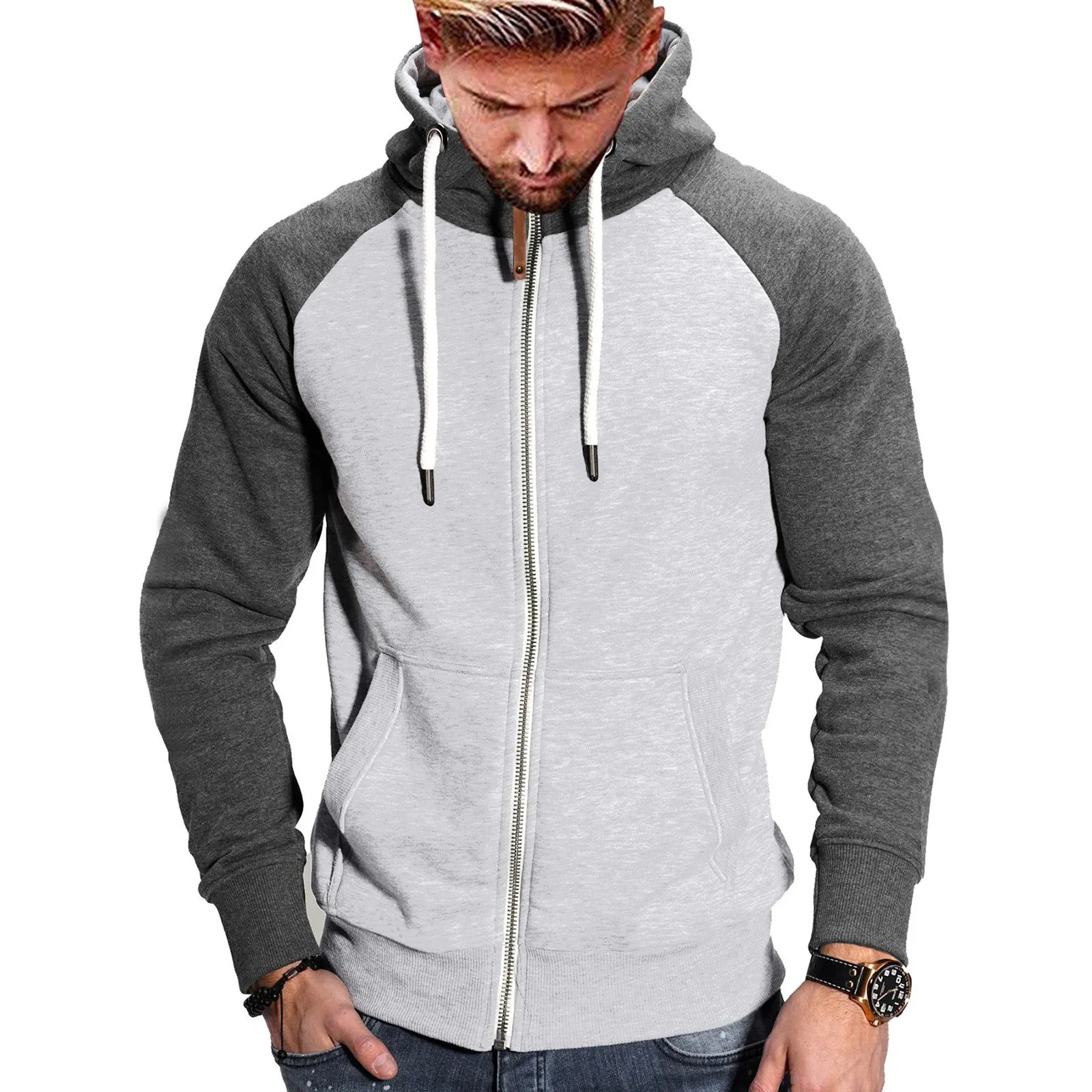 

2024 Cotton Dropped Shoulder Hooded Sweatshirt Men'S Plus Size Loose Pullover Fashion Sweatshirt High Quality Fashion Zip Hoodie