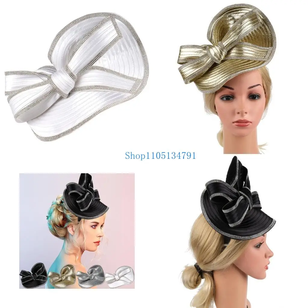 

98km 1920s Headband Bowknot Fascinator Hat Crystal Trim Bowler Hat Hairhoop