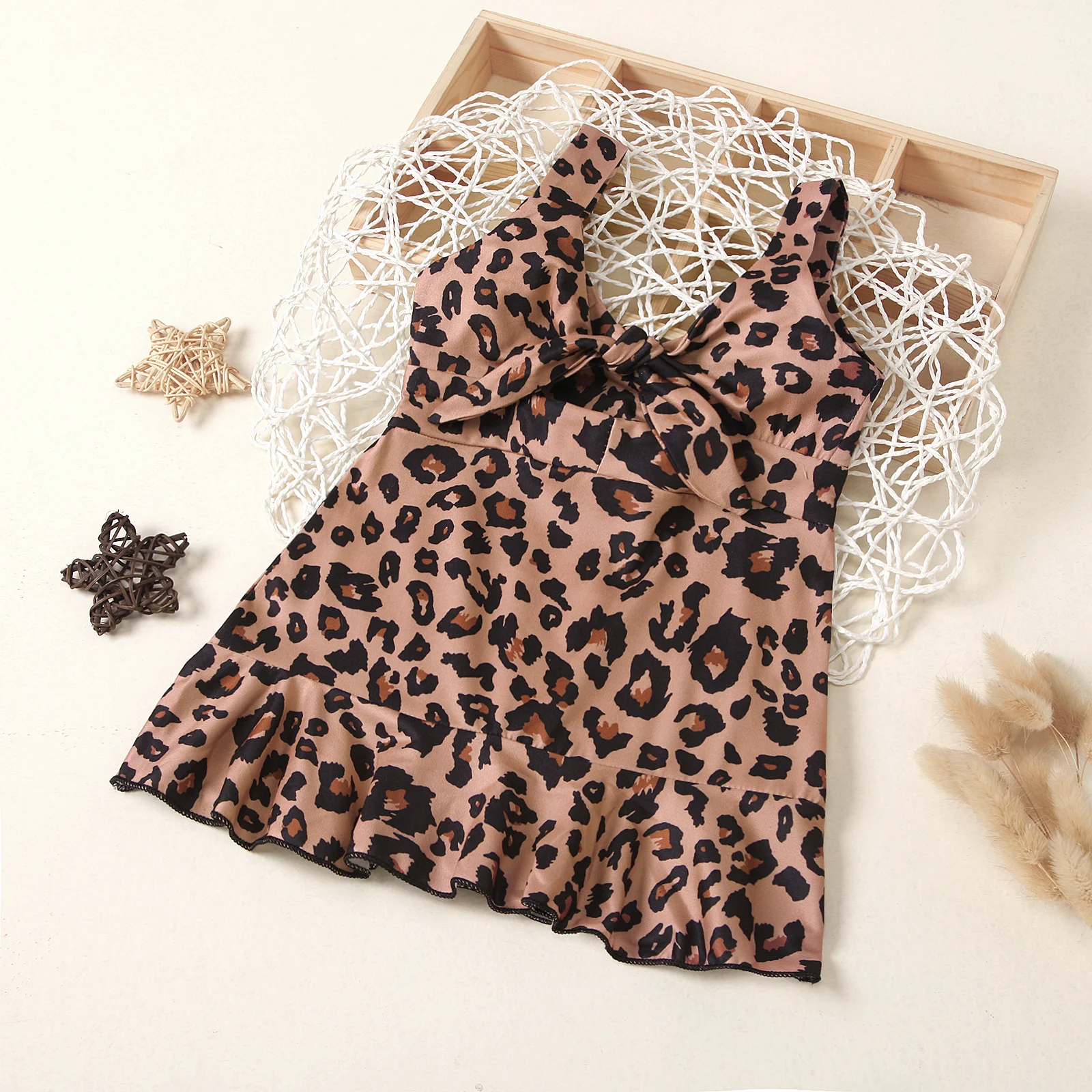 Summer baby girl cute princess leopard print halter dress with exposed navel