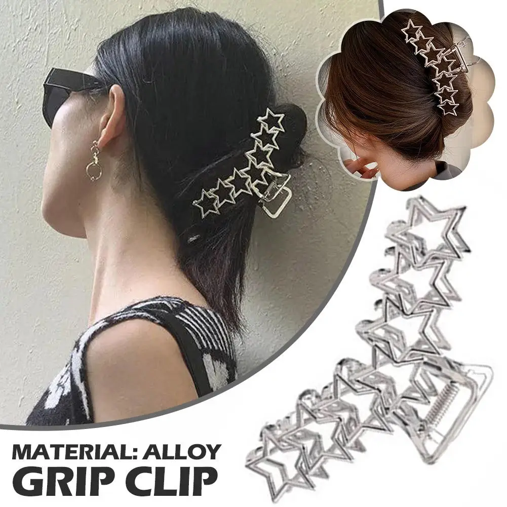 1pcs New Hollow Star Pentagram Hair Clip High-grade Cool Hair Clip Shark Clip Metal Large Silve Korean Women Hair Accessori Z4B5