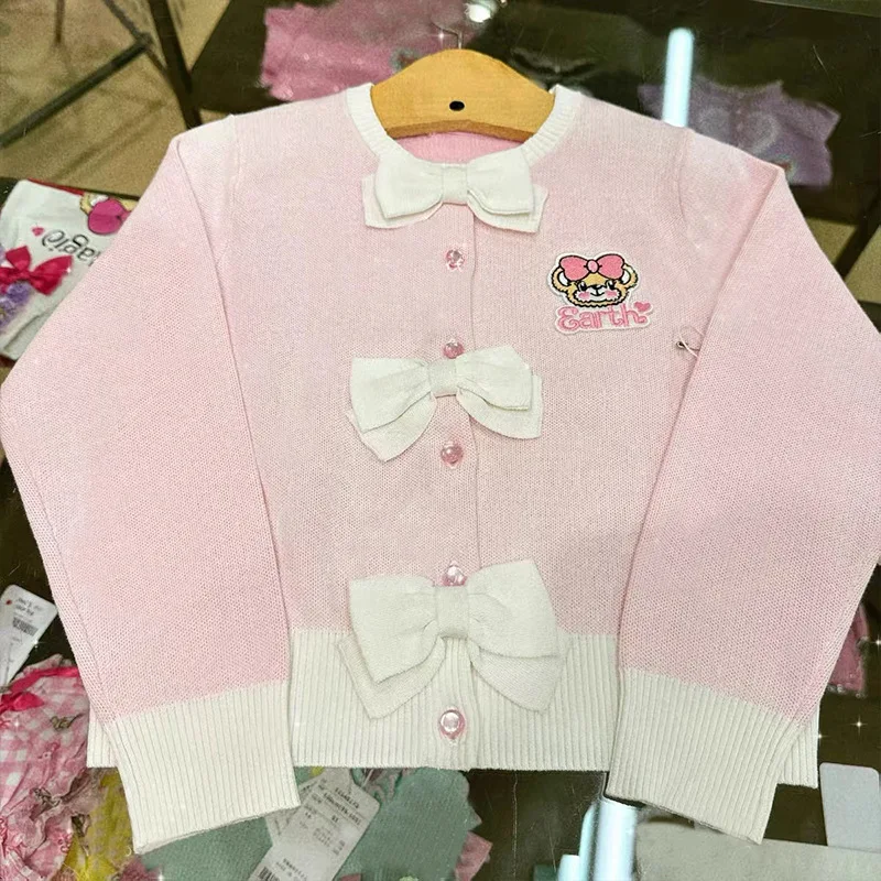 

Girls Sweater 2024 Spring and Autumn Tide Brand Bow Pattern Children's Cardigan Thin Sweater Little Fragrance