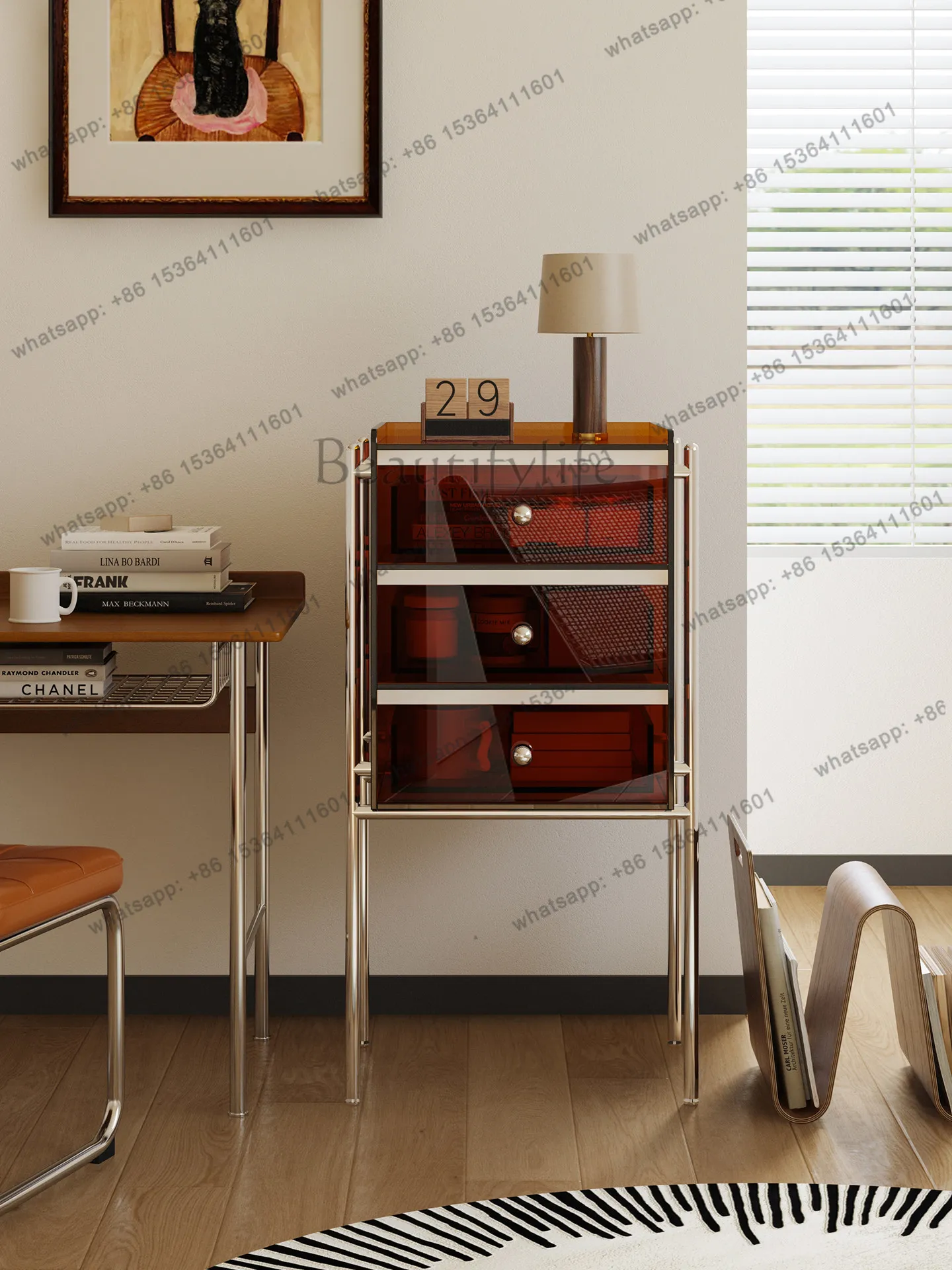 

Acrylic chest of drawers, living room sofa side cabinet, medieval bedroom bedside multi-layer storage cabinet