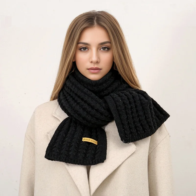 New Wool Knitted Scarf Women Cashmere Warm Pashmina Shawl Solid Female Luxury Brand Scarves Lady Bandana Wraps Foulard Tippet