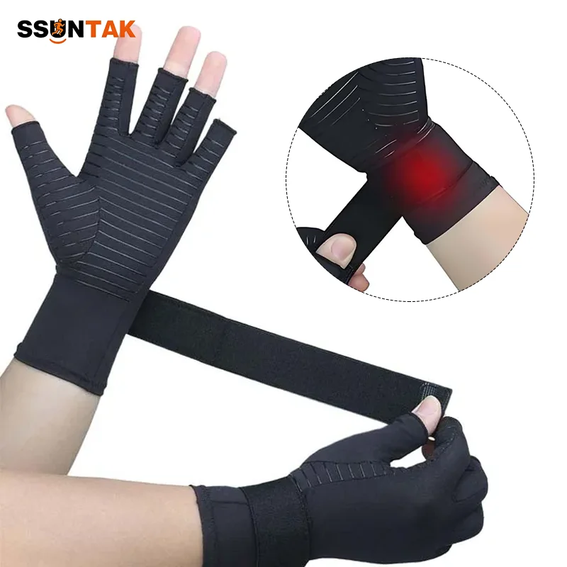 

SSUNTAK Copper Compression Arthritis Gloves Half Finger for Men Women Pain Relief Carpal Tunnel Hand Swelling Tendonitis Joint