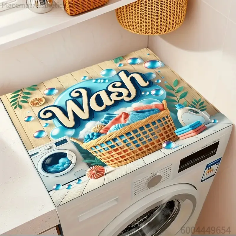 Cartoon Laundry Print Diatomite Drying Mat Absorbent Non Slip Washing Machine Refrigerator Cover Kitchen Counter Decor Pad