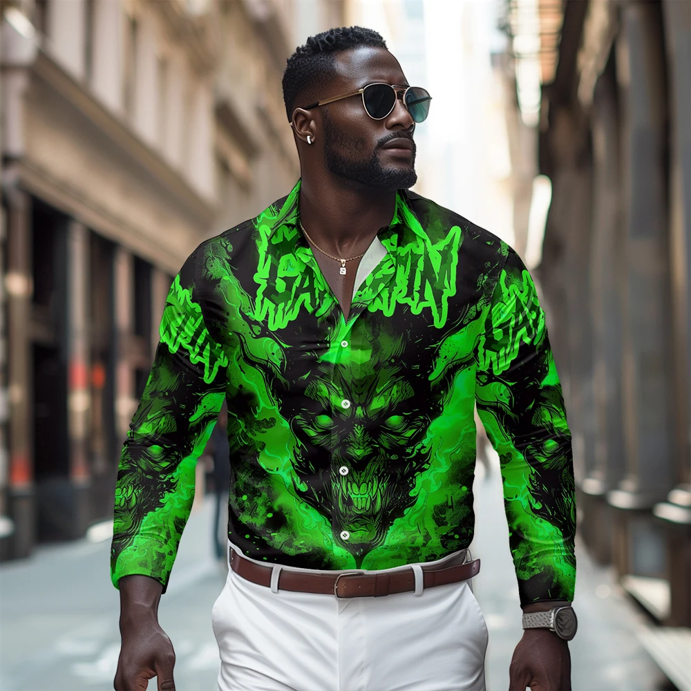 Green Monster Printed Long Sleeve Shirt, Spring and Autumn New Style