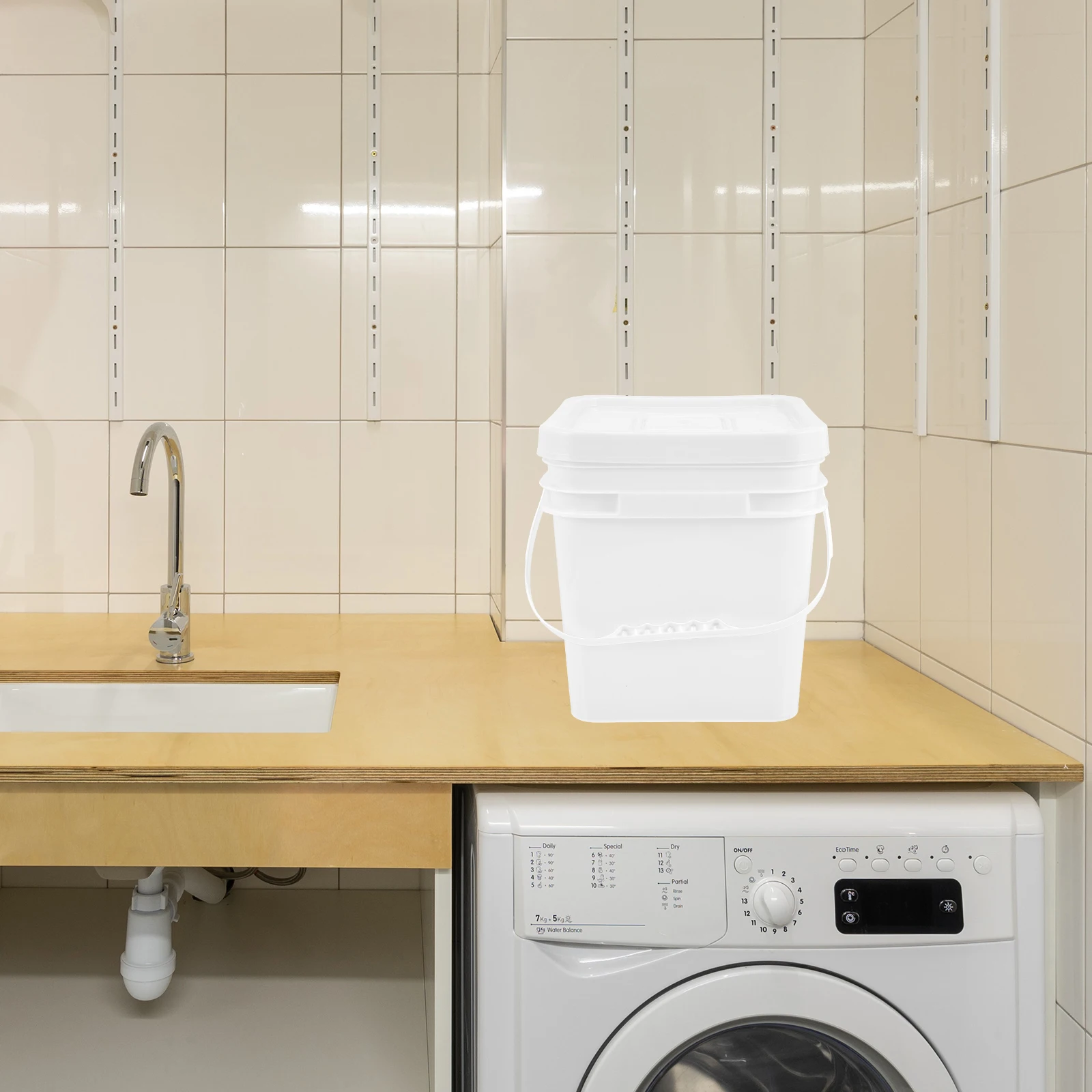 

Sealed Bucket with Lid Durable Plastic Storage Container for Laundry Detergent Powder Beads Lightweight Portable Condensate