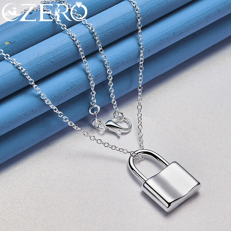 ALIZERO 925 스털링 실버, 사각형 잠금 펜던트 목걸이, 16-30 인치 체인, 남성 여성 웨딩 파티 패션 주얼리