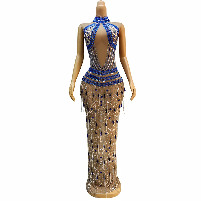 Fashion Temperament Ethnic Style Colored Rhinestone Pattern Glam Sleeveless Long Dress - Direct Sale Robe Femme Chic Et Élégante