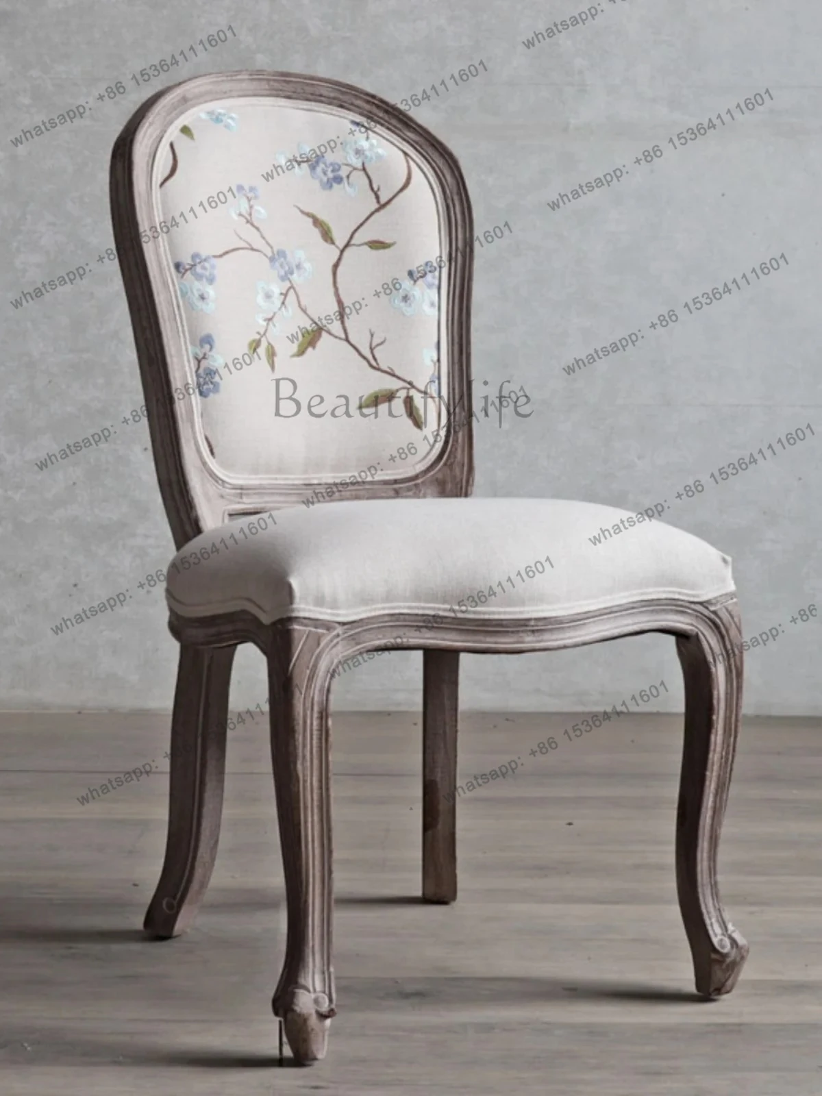 Dining Chair Solid Wood Vintage Soft Cushion Backrest Leisure Armchair