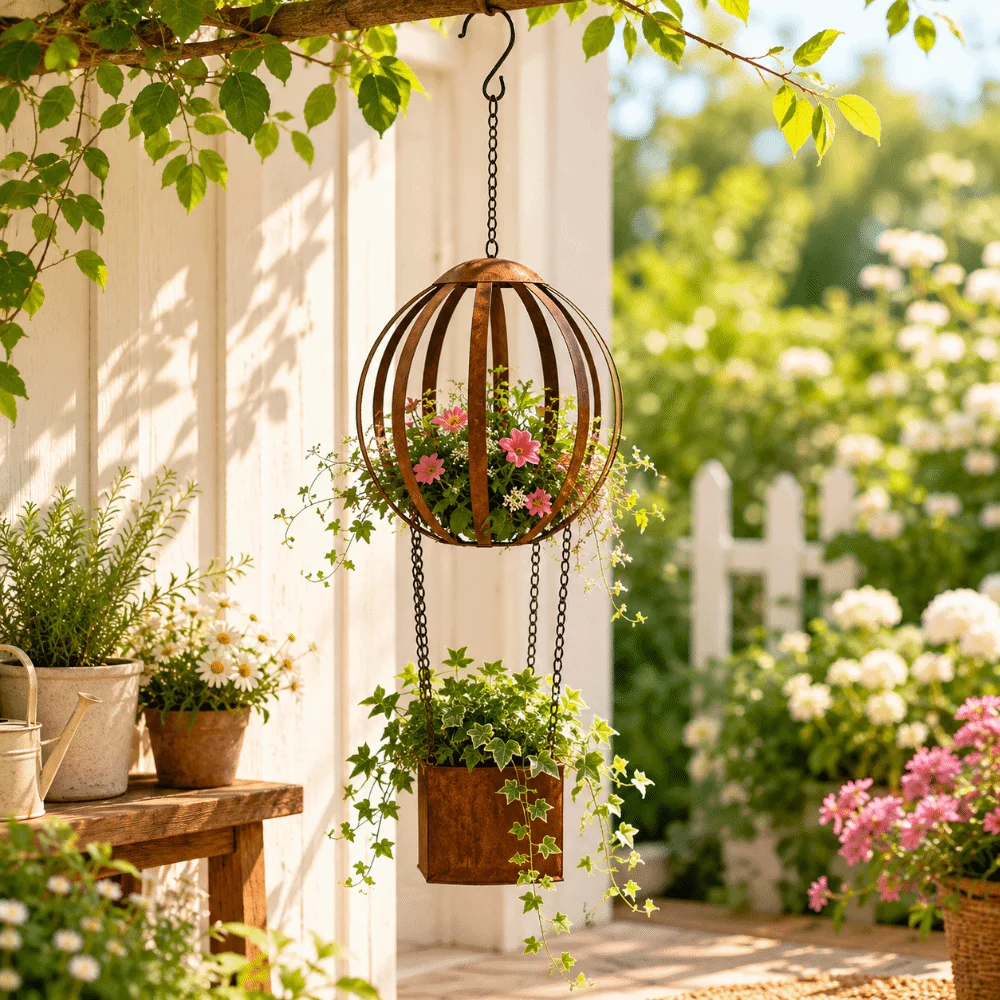 Funny Iron Hot Air Balloon Planter Decoration Retro Flower Pot Creative Plant Holder Porch