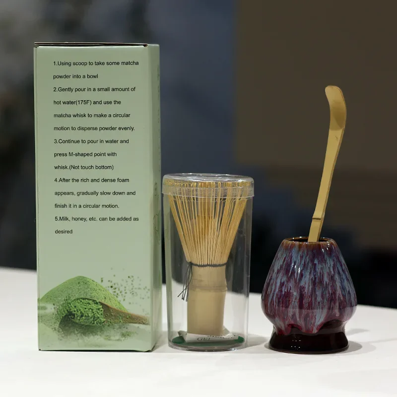 

3/7pcs ​Kiln-Transformed Flowing Glaze Matcha Bowl Set Ceramic Chawan with Bamboo Chasen Whisk Tea Ceremony Art Set