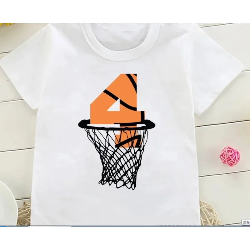 Divertenti numeri di compleanno di pallacanestro t-shirt giocatori di basket per bambini sparare nella rete stampa Tees Top Kid