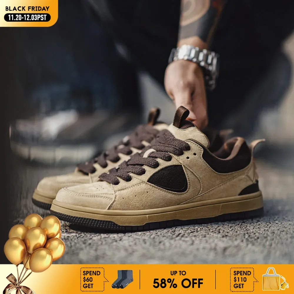 

Maden Vintage Men's Breathable Color-Block Skateboard Shoes Chunky Sole Casual Sneakers Lace-Up Trendy Shoes for Spring and Fall