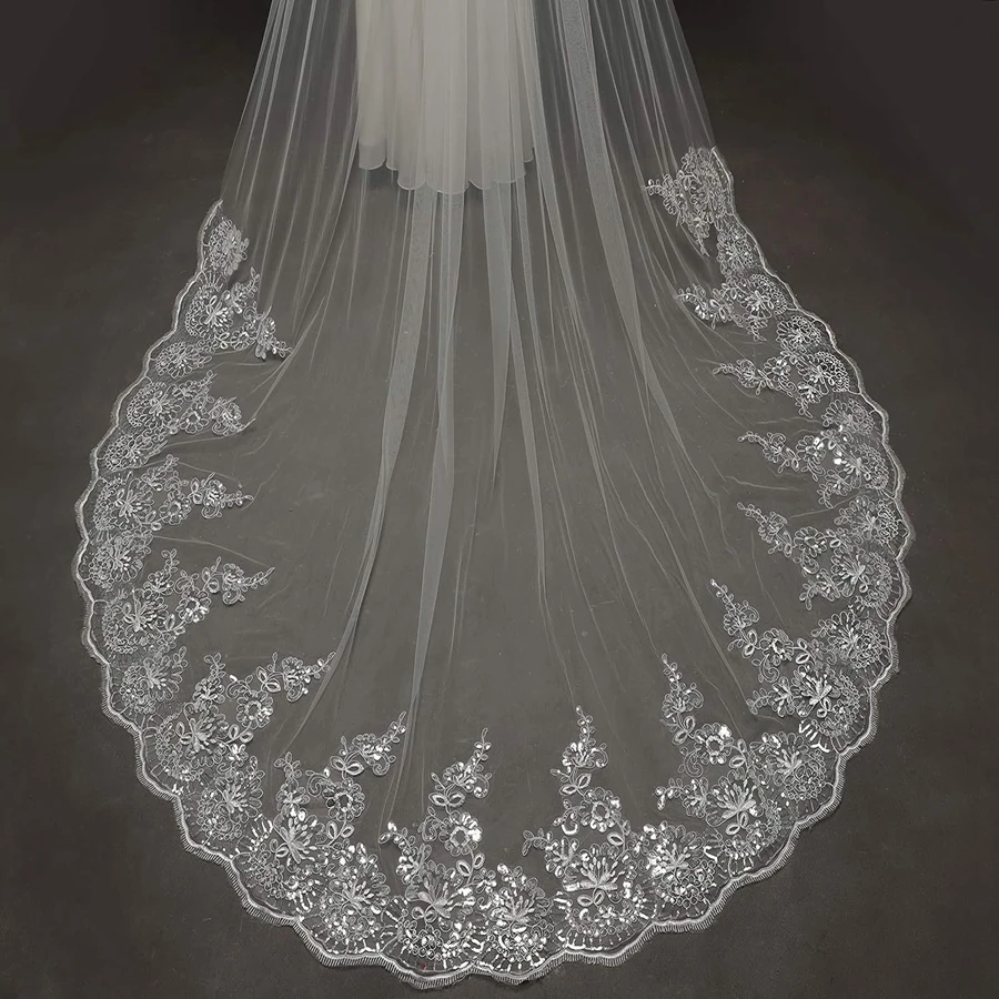 White Ivory Cathedral Wedding veils Lace Appliques Complementos de Boda Bride Wedding accessories casamento Bridal Veil