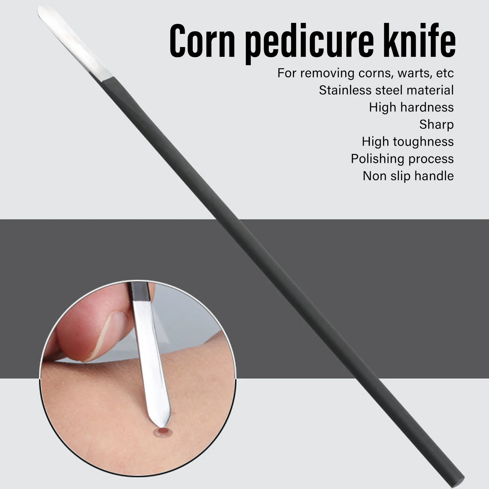 Cuchillo de pedicura de acero inoxidable para hombres y mujeres, ergonómico, portátil, eliminación de verrugas de maíz
