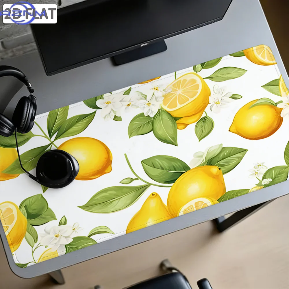 1pc, 2D Lemon Floral Pattern Stitched Edge Mouse Pad, Non-Slip Rubber Base Wear-Resistant Cloth Surface, Universal for Office Ga