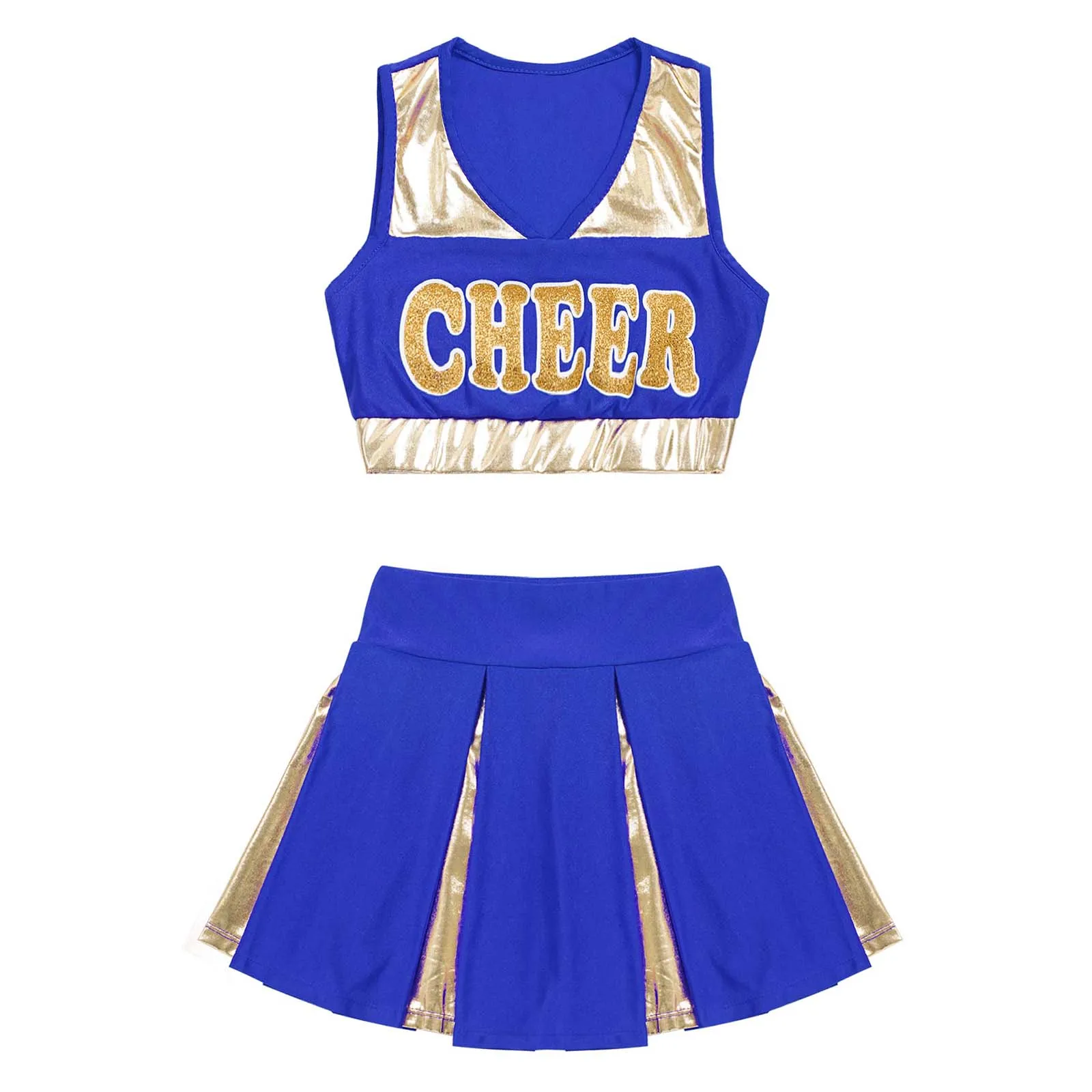 Kids Girls Cheer Leader Dance Outfit Halloween Performance Cheerleading Team Uniform High School Crop Top Pleated Skirt Set