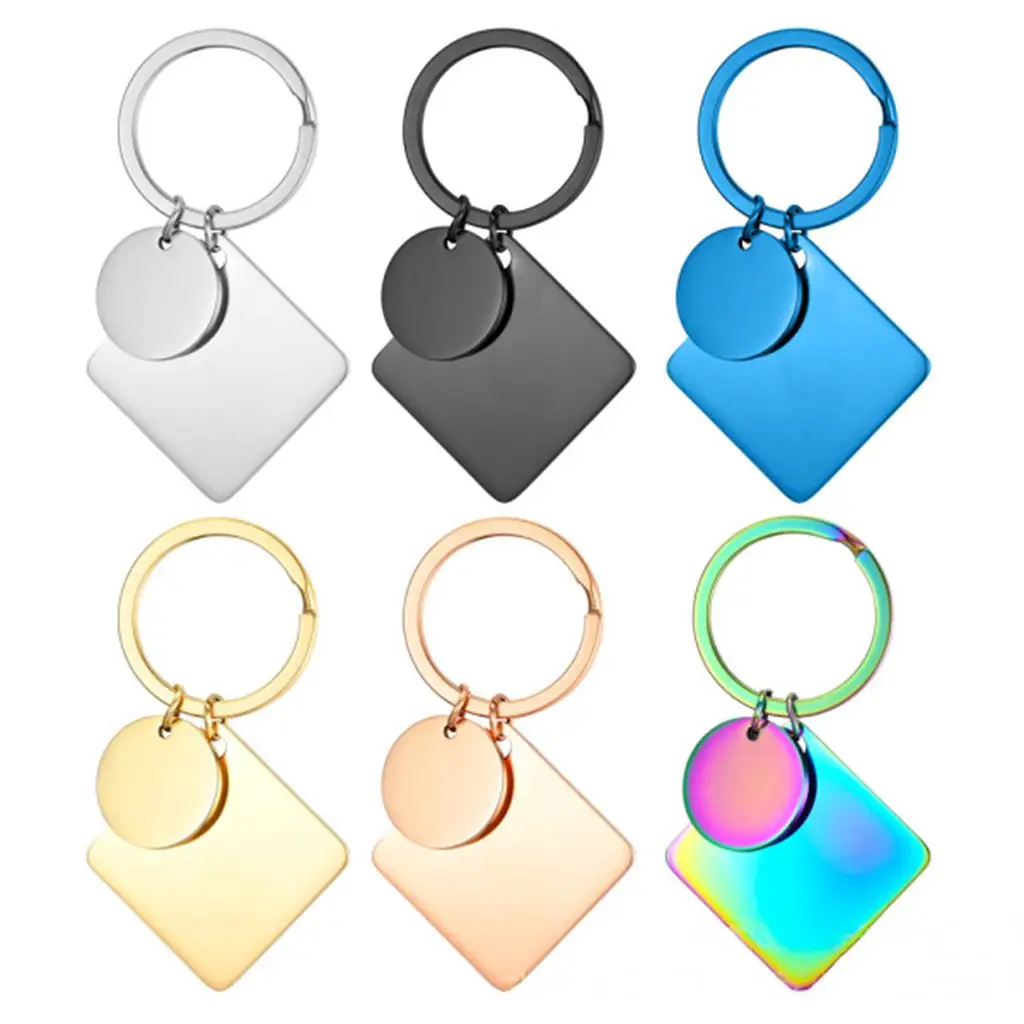 

10Pcs/Lot 30mm Mirror Polished Stainless Steel Key Chain Hanging Square Round Pendant Keyring For DIY Jewelry Making Keychain