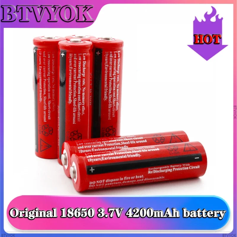 BRC18650 4200mAh 3.7V Li-ion rechargeable battery is used in shavers, outdoor headlights, portable fans, LED torch, etc.