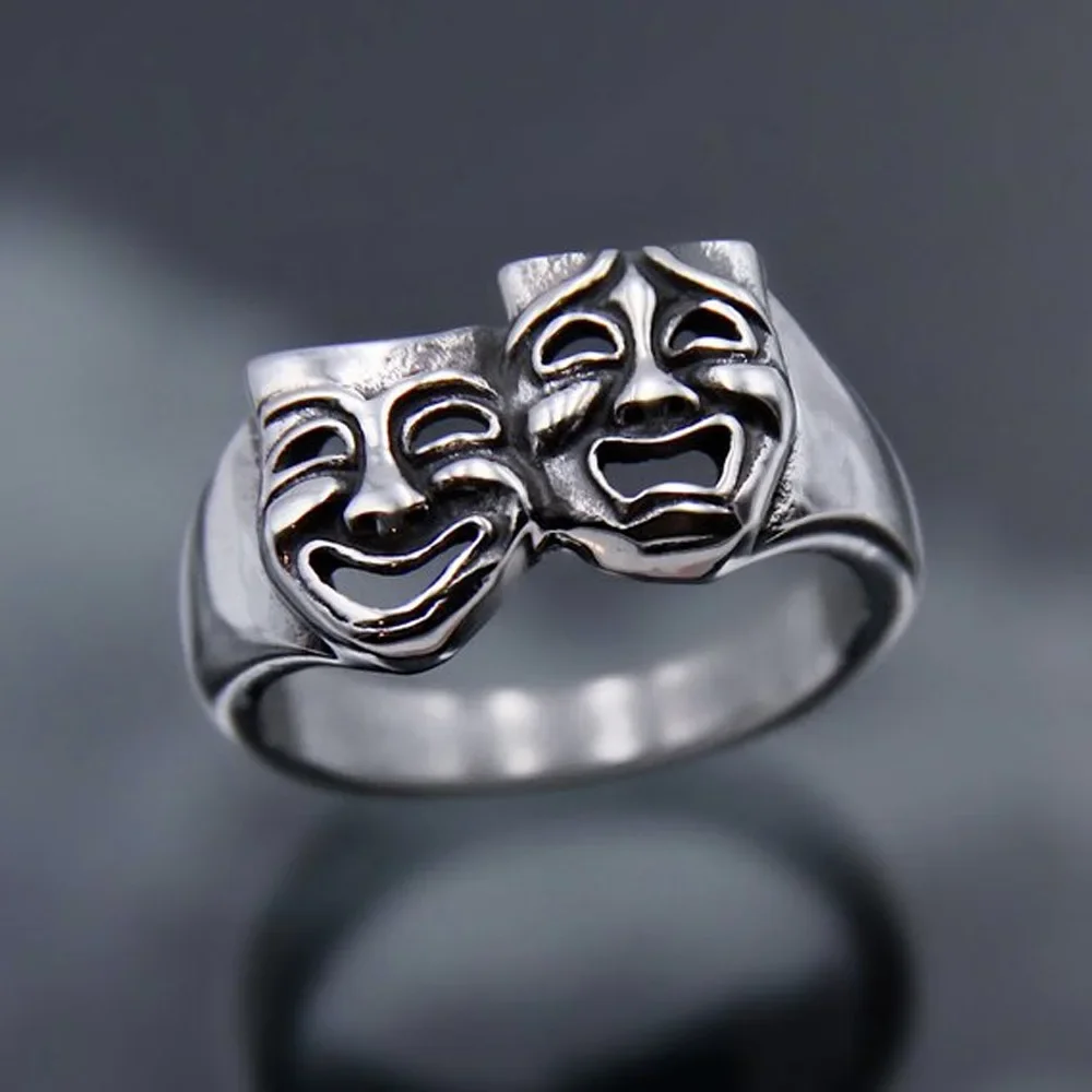 

New Ghost Vintage Thai Silver Skull Head Ring for Women Men Personality Retro Gothic Opening Adjustable Ring Jewelry Accessories