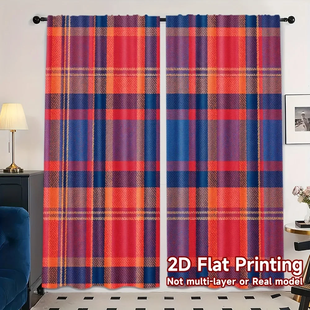 Retro Scottish check pattern Print Drapes Room Darkening Window Curtains for Home Decor,Rod Pocket Blackout Curtains Bedroom