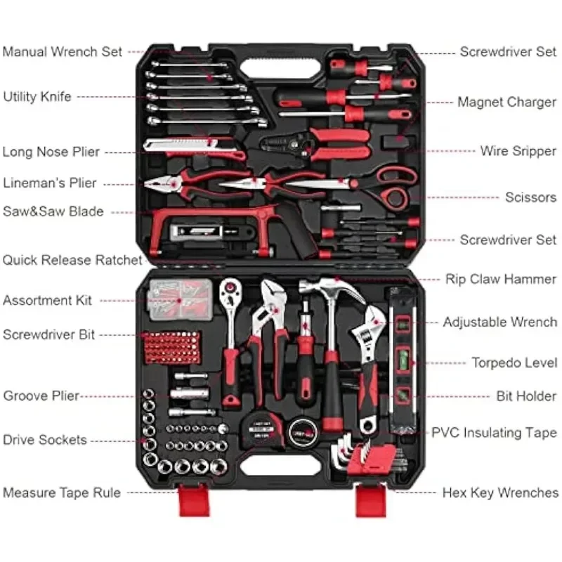 YYHC218-Piece Household Tool Kit, Auto Repair Tool Set, Tool Kits for Homeowner, Plier, Screwdriver Set, Socket Kit