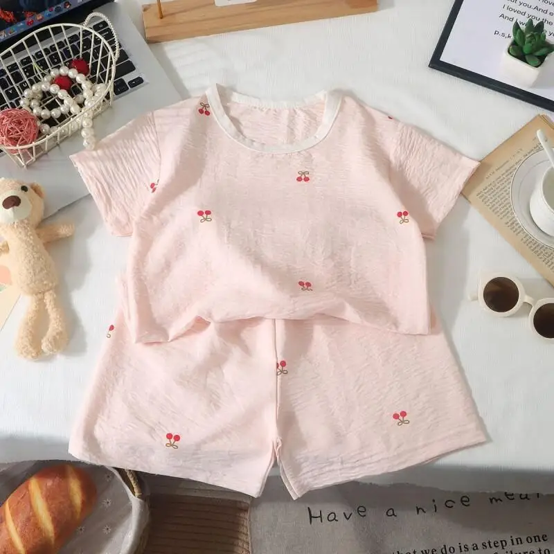 Summer new children's home clothes, boys' air-conditioned clothes, Korean version girls' set, thin baby pajamas